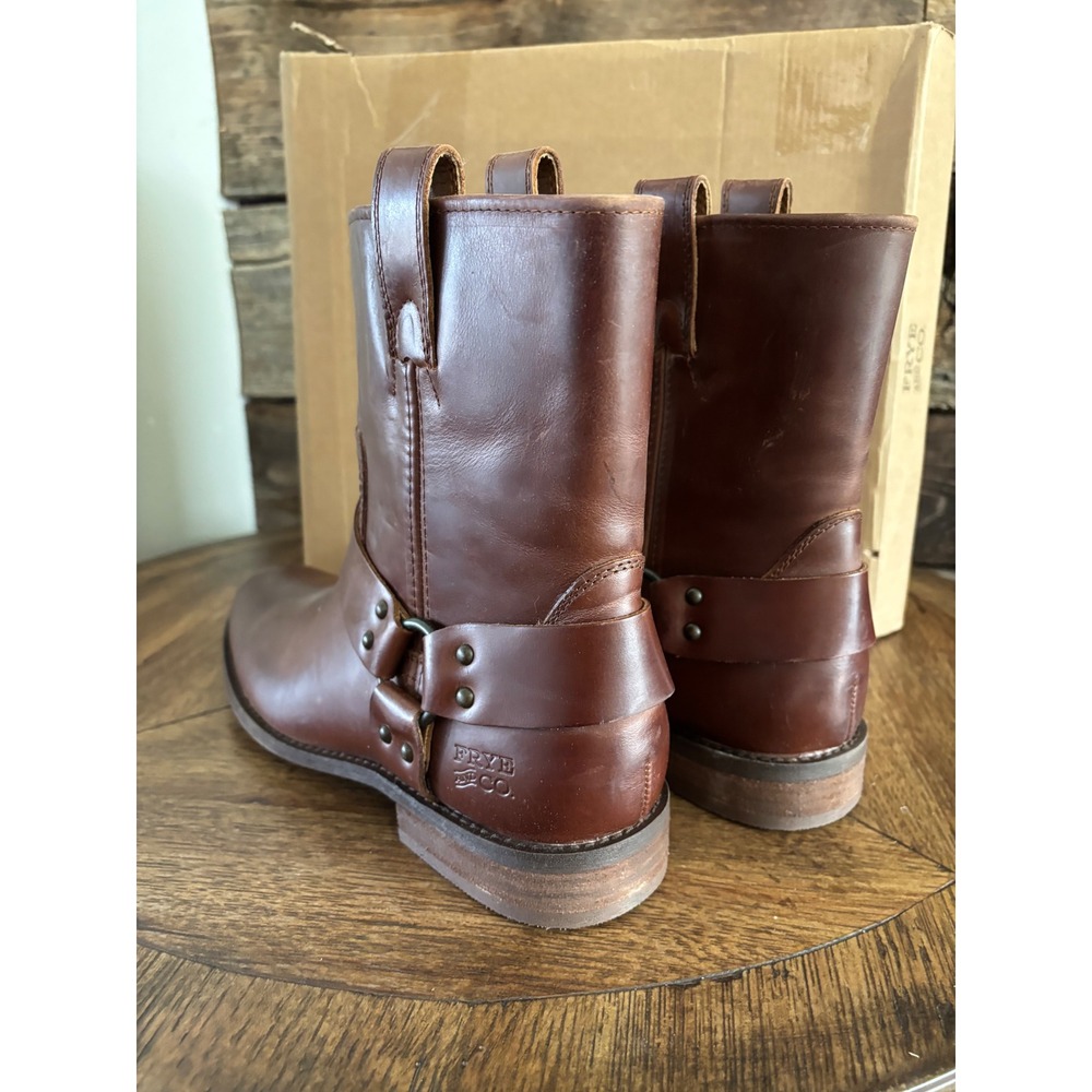Frye and Co Womens Brown Leather Harness Boots Square Toe Cognac Mid Calf - Picture 4 of 9